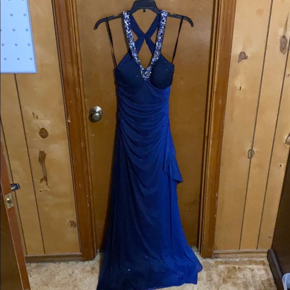 Navy Gradient Backless Floor Length Prom Dress